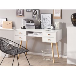 Biurko z szufladami i półką 110 x 55 cm białe LEVIN Biurko z szufladami i półką 110 x 55 cm białe LEVIN