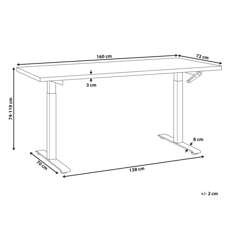Biurko regulowane manualnie 160 x 72 cm czarne DESTINES Biurko regulowane manualnie 160 x 72 cm czarne DESTINES