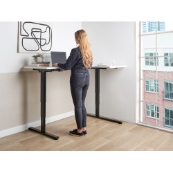 Biurko narożne prawe regulowane elektrycznie 160 x 59 cm czarno-białe DESTINES Biurko narożne prawe regulowane elektrycznie 160 x 59 cm czarno-białe DESTINES