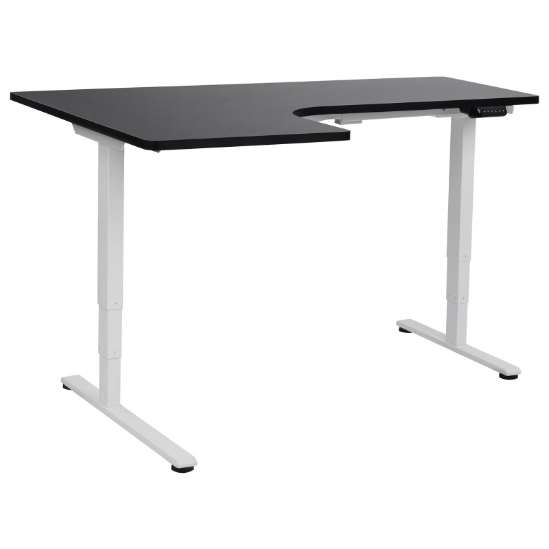 Biurko narożne lewe regulowane elektrycznie 160 x 59 cm biało-czarne DESTINES Biurko narożne lewe regulowane elektrycznie 160 x 59 cm biało-czarne DESTINES