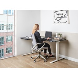 Biurko narożne lewe regulowane elektrycznie 160 x 59 cm biało-czarne DESTINES Biurko narożne lewe regulowane elektrycznie 160 x 59 cm biało-czarne DESTINES