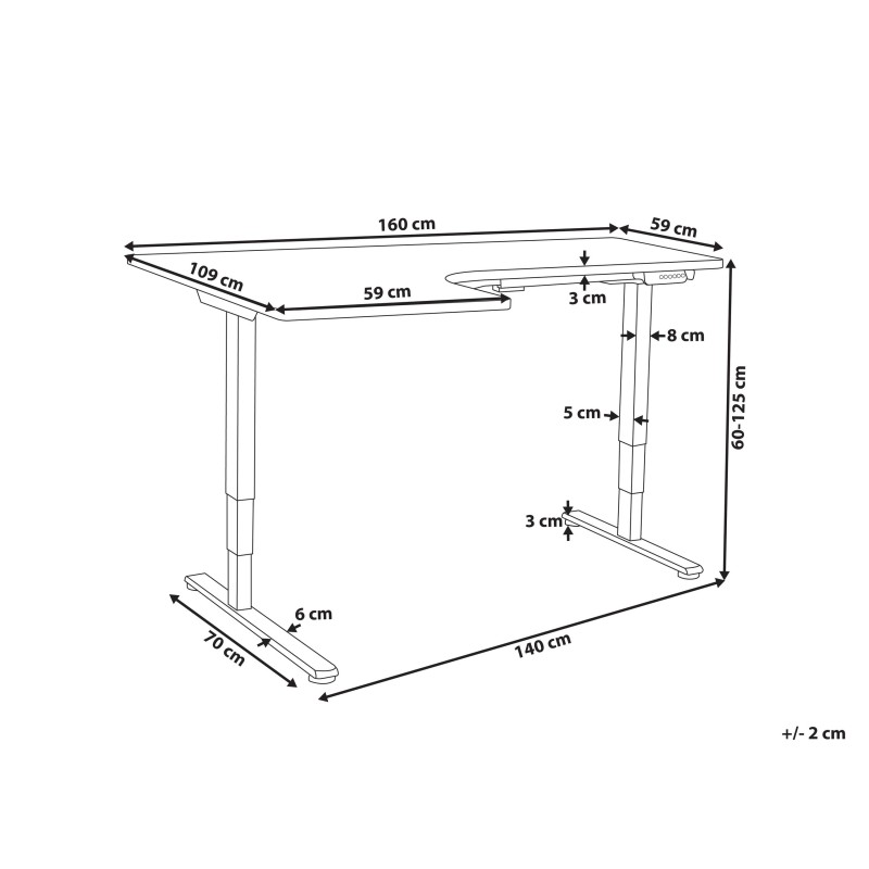 Biurko narożne lewe regulowane elektrycznie 160 x 59 cm biało-czarne DESTINES Biurko narożne lewe regulowane elektrycznie 160 x 59 cm biało-czarne DESTINES