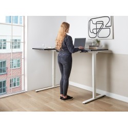 Biurko narożne lewe regulowane elektrycznie 160 x 59 cm biało-czarne DESTINES Biurko narożne lewe regulowane elektrycznie 160 x 59 cm biało-czarne DESTINES