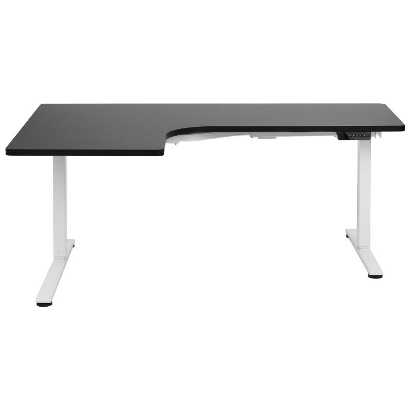 Biurko narożne lewe regulowane elektrycznie 160 x 59 cm biało-czarne DESTINES Biurko narożne lewe regulowane elektrycznie 160 x 59 cm biało-czarne DESTINES