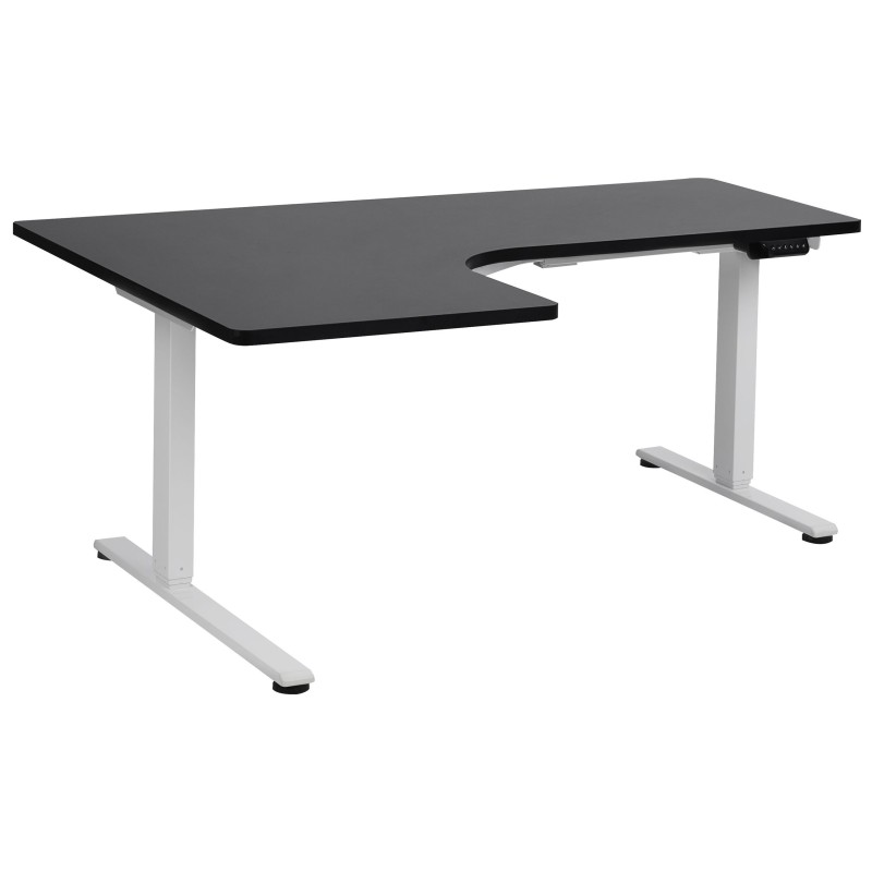 Biurko narożne lewe regulowane elektrycznie 160 x 59 cm biało-czarne DESTINES Biurko narożne lewe regulowane elektrycznie 160 x 59 cm biało-czarne DESTINES