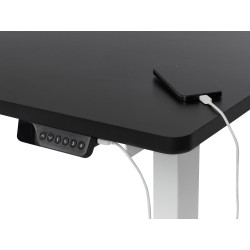 Biurko narożne lewe regulowane elektrycznie 160 x 59 cm biało-czarne DESTINES Biurko narożne lewe regulowane elektrycznie 160 x 59 cm biało-czarne DESTINES