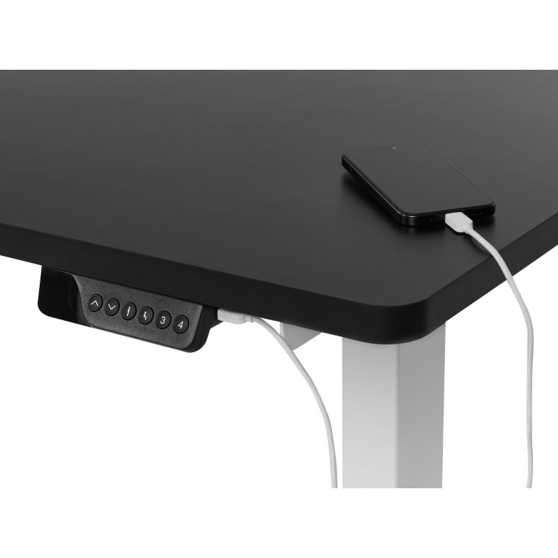 Biurko narożne lewe regulowane elektrycznie 160 x 59 cm biało-czarne DESTINES Biurko narożne lewe regulowane elektrycznie 160 x 59 cm biało-czarne DESTINES