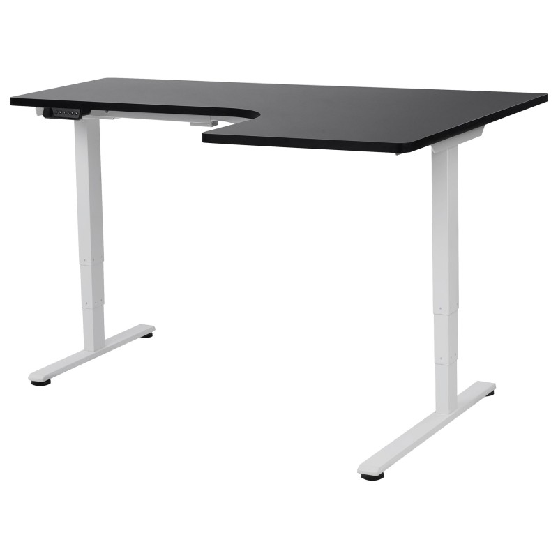 Biurko narożne prawe regulowane elektrycznie 160 x 59 cm biało-czarne DESTINES Biurko narożne prawe regulowane elektrycznie 160 x 59 cm biało-czarne DESTINES
