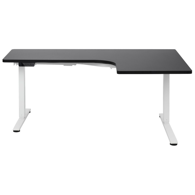 Biurko narożne prawe regulowane elektrycznie 160 x 59 cm biało-czarne DESTINES Biurko narożne prawe regulowane elektrycznie 160 x 59 cm biało-czarne DESTINES