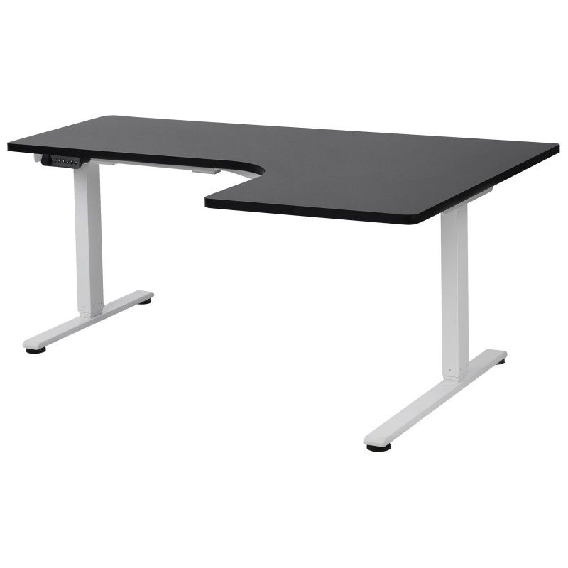 Biurko narożne prawe regulowane elektrycznie 160 x 59 cm biało-czarne DESTINES Biurko narożne prawe regulowane elektrycznie 160 x 59 cm biało-czarne DESTINES