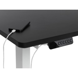 Biurko narożne prawe regulowane elektrycznie 160 x 59 cm biało-czarne DESTINES Biurko narożne prawe regulowane elektrycznie 160 x 59 cm biało-czarne DESTINES