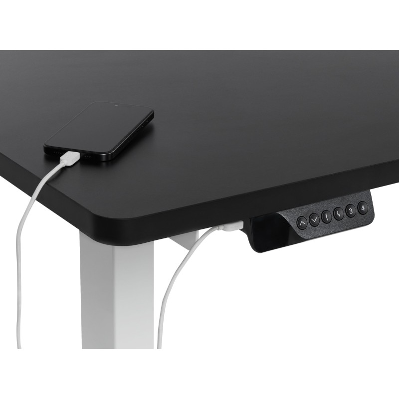 Biurko narożne prawe regulowane elektrycznie 160 x 59 cm biało-czarne DESTINES Biurko narożne prawe regulowane elektrycznie 160 x 59 cm biało-czarne DESTINES