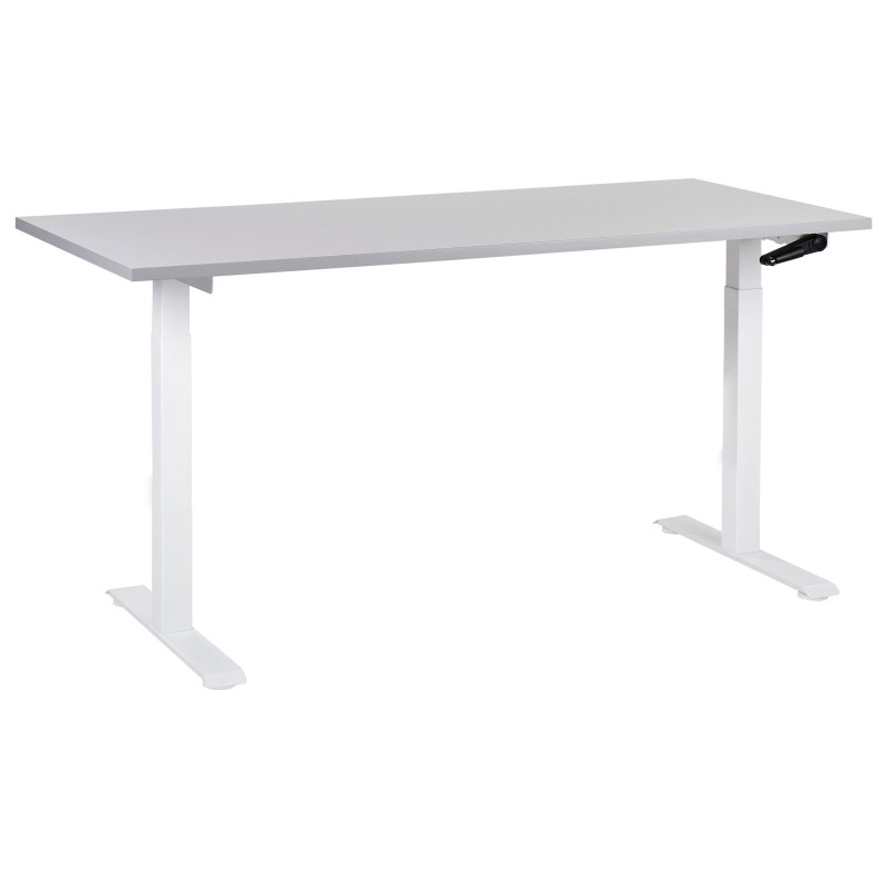 Biurko regulowane manualnie 160 x 72 cm szaro-białe DESTINES Biurko regulowane manualnie 160 x 72 cm szaro-białe DESTINES