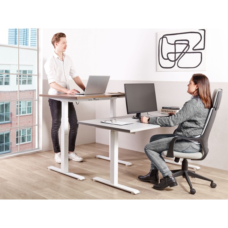 Biurko regulowane manualnie 160 x 72 cm szaro-białe DESTINES Biurko regulowane manualnie 160 x 72 cm szaro-białe DESTINES