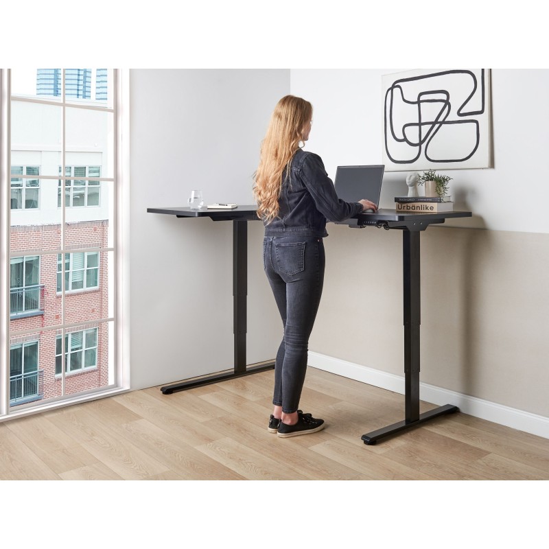 Biurko narożne lewe regulowane elektrycznie 160 x 59 cm czarne DESTINES Biurko narożne lewe regulowane elektrycznie 160 x 59 cm czarne DESTINES