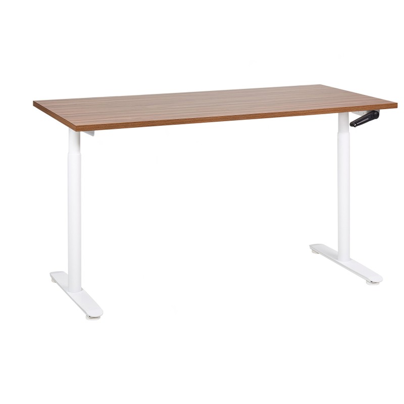 Biurko regulowane manualnie 160 x 72 cm ciemne drewno z białym DESTINAS Biurko regulowane manualnie 160 x 72 cm ciemne drewno z białym DESTINAS