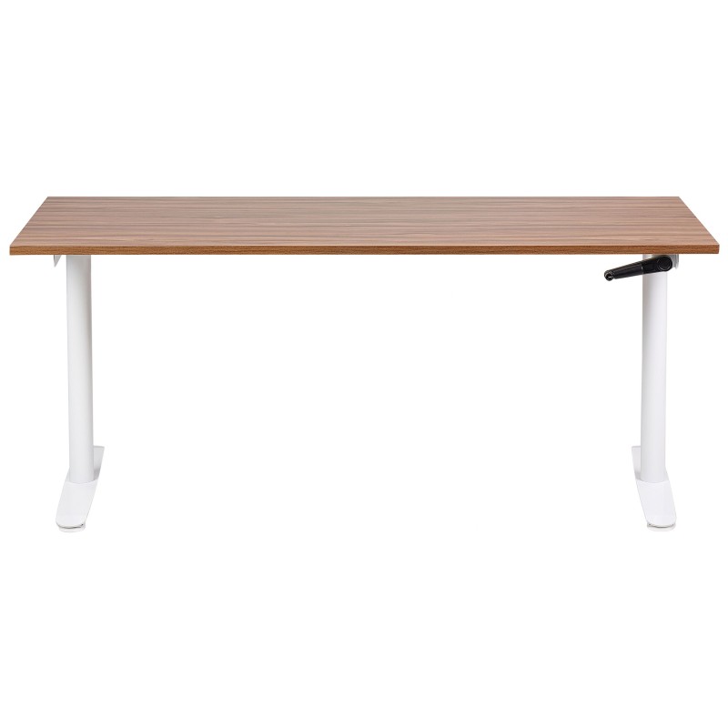 Biurko regulowane manualnie 160 x 72 cm ciemne drewno z białym DESTINAS Biurko regulowane manualnie 160 x 72 cm ciemne drewno z białym DESTINAS