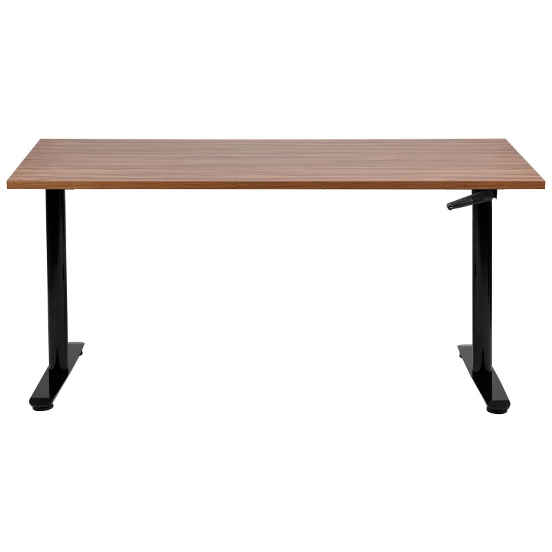 Biurko regulowane manualnie 160 x 72 cm ciemne drewno z czarnym DESTINAS Biurko regulowane manualnie 160 x 72 cm ciemne drewno z czarnym DESTINAS