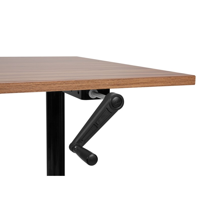 Biurko regulowane manualnie 160 x 72 cm ciemne drewno z czarnym DESTINAS Biurko regulowane manualnie 160 x 72 cm ciemne drewno z czarnym DESTINAS