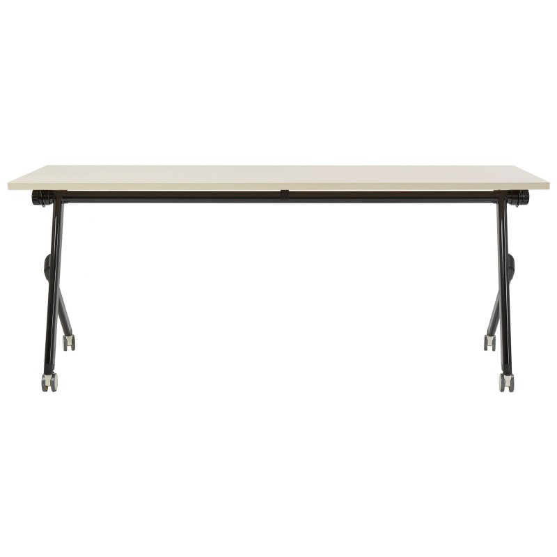 Biurko składane z kółkami 180 x 60 cm jasne drewno z czarnym BENDI Biurko składane z kółkami 180 x 60 cm jasne drewno z czarnym BENDI