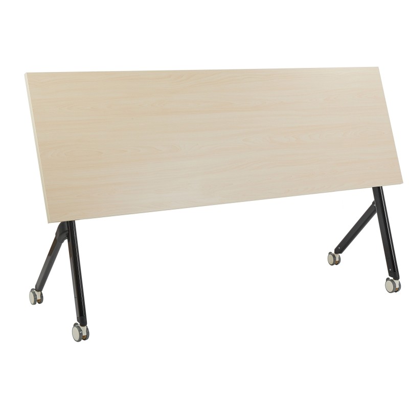 Biurko składane z kółkami 180 x 60 cm jasne drewno z czarnym BENDI Biurko składane z kółkami 180 x 60 cm jasne drewno z czarnym BENDI