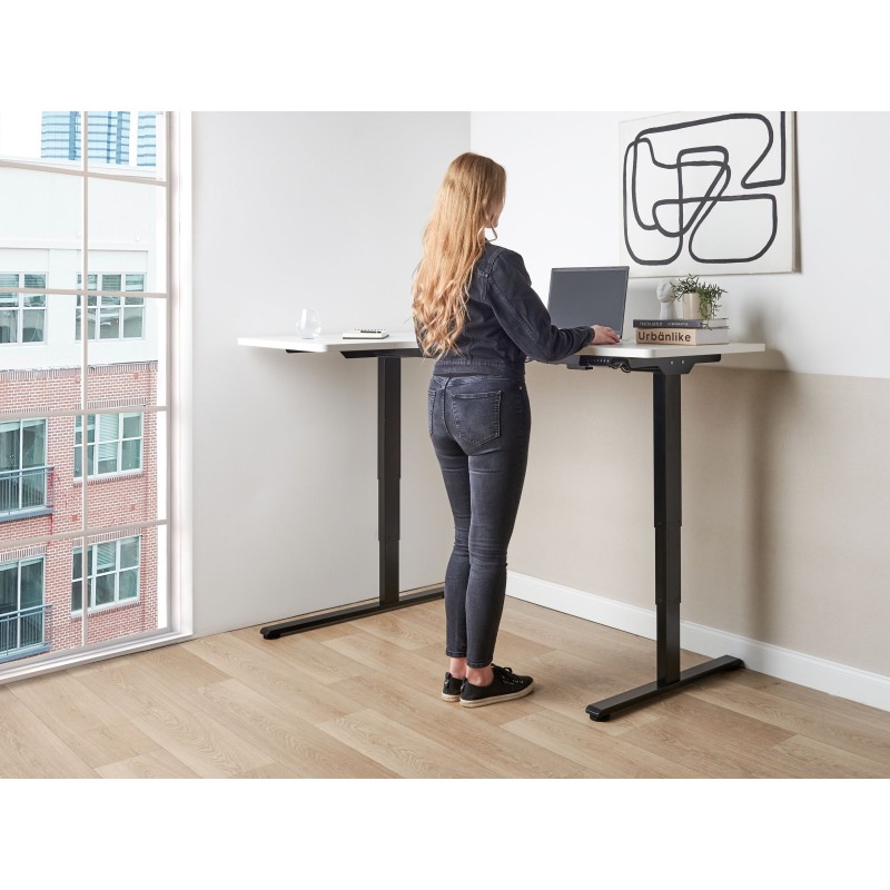 Biurko narożne lewe regulowane elektrycznie 160 x 59 cm czarno-białe DESTINES Biurko narożne lewe regulowane elektrycznie 160 x 59 cm czarno-białe DESTINES