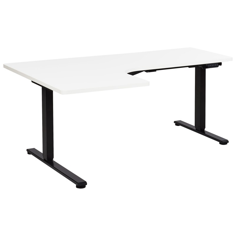 Biurko narożne lewe regulowane elektrycznie 160 x 59 cm czarno-białe DESTINES Biurko narożne lewe regulowane elektrycznie 160 x 59 cm czarno-białe DESTINES