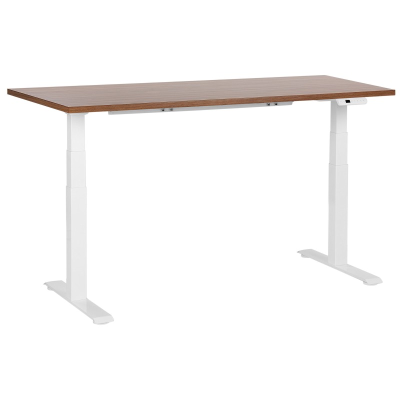 Biurko regulowane elektrycznie 160 x 72 cm ciemne drewno z białym DESTINES Biurko regulowane elektrycznie 160 x 72 cm ciemne drewno z białym DESTINES