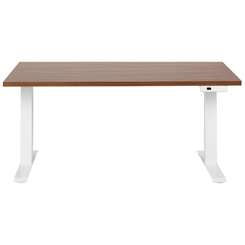 Biurko regulowane elektrycznie 160 x 72 cm ciemne drewno z białym DESTINES Biurko regulowane elektrycznie 160 x 72 cm ciemne drewno z białym DESTINES