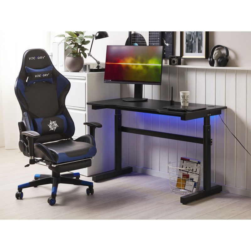 Biurko gamingowe RGB LED regulowane manualnie 120 x 60 cm czarne DURBIN Biurko gamingowe RGB LED regulowane manualnie 120 x 60 cm czarne DURBIN