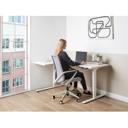 Biurko narożne lewe regulowane elektrycznie 160 x 59 cm białe DESTINES Biurko narożne lewe regulowane elektrycznie 160 x 59 cm białe DESTINES