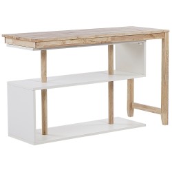 Rozkładane biurko z regałem 120 x 45 cm jasne drewno i biały CHANDLER Rozkładane biurko z regałem 120 x 45 cm jasne drewno i biały CHANDLER