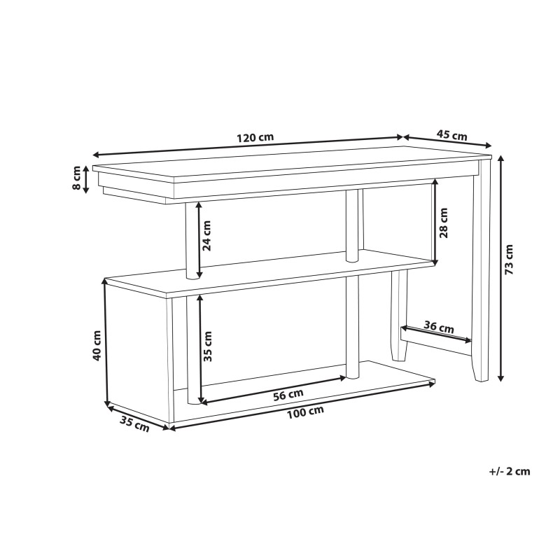 Rozkładane biurko z regałem 120 x 45 cm jasne drewno i biały CHANDLER Rozkładane biurko z regałem 120 x 45 cm jasne drewno i biały CHANDLER