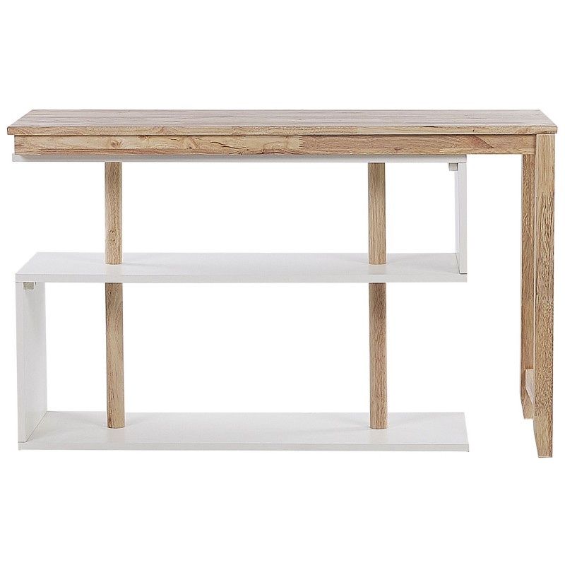 Rozkładane biurko z regałem 120 x 45 cm jasne drewno i biały CHANDLER Rozkładane biurko z regałem 120 x 45 cm jasne drewno i biały CHANDLER