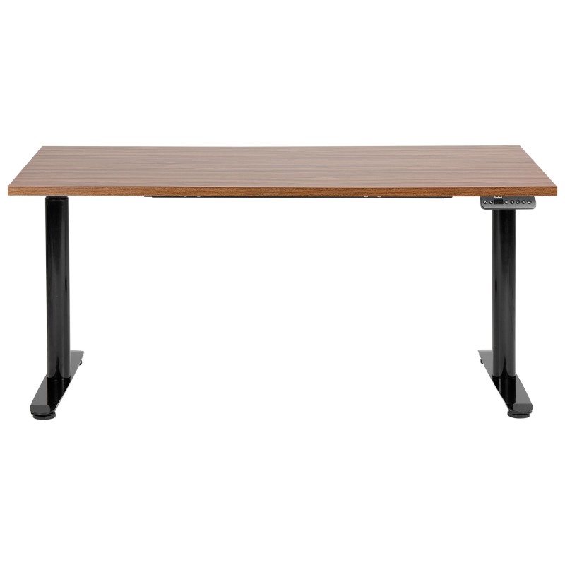 Biurko regulowane elektrycznie 160 x 72 cm ciemne drewno z czarnym DESTINAS Biurko regulowane elektrycznie 160 x 72 cm ciemne drewno z czarnym DESTINAS