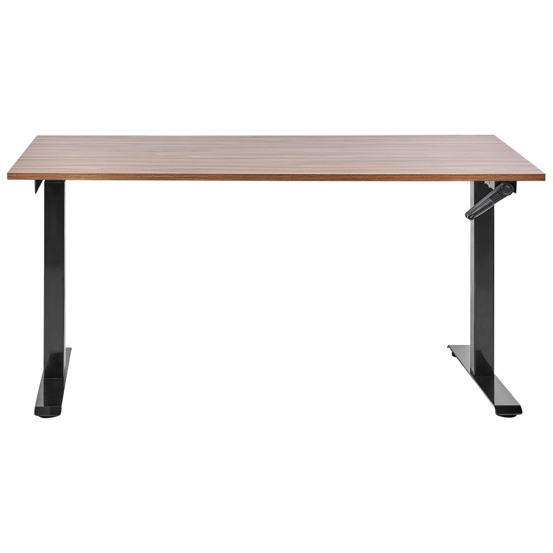 Biurko regulowane manualnie 160 x 72 cm ciemne drewno z czarnym DESTINES Biurko regulowane manualnie 160 x 72 cm ciemne drewno z czarnym DESTINES