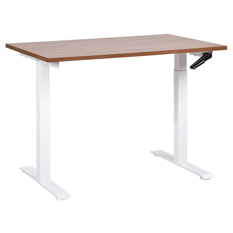Biurko regulowane manualnie 120 x 72 cm ciemne drewno z białym DESTINES Biurko regulowane manualnie 120 x 72 cm ciemne drewno z białym DESTINES