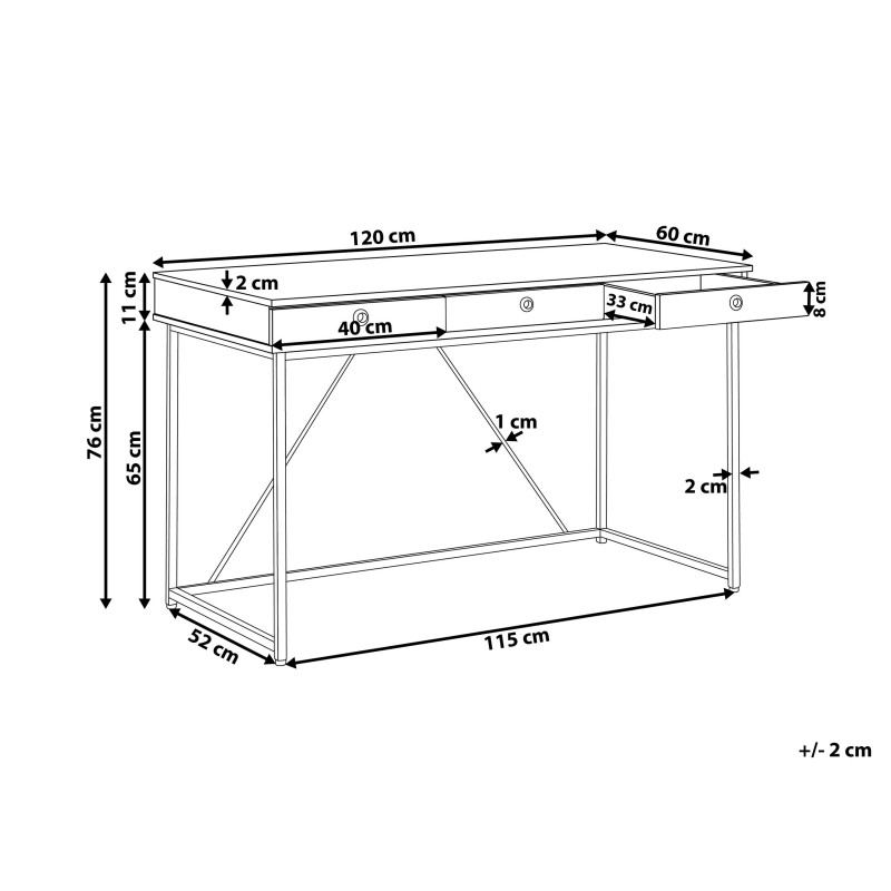 Biurko z szufladami 120 x 60 cm jasne drewno z czarnym HINTON Biurko z szufladami 120 x 60 cm jasne drewno z czarnym HINTON