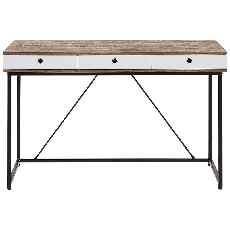 Biurko z szufladami 120 x 60 cm jasne drewno z czarnym HINTON Biurko z szufladami 120 x 60 cm jasne drewno z czarnym HINTON
