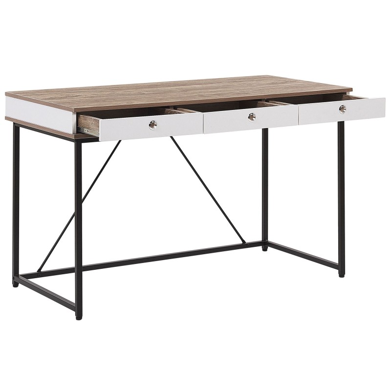 Biurko z szufladami 120 x 60 cm jasne drewno z czarnym HINTON Biurko z szufladami 120 x 60 cm jasne drewno z czarnym HINTON