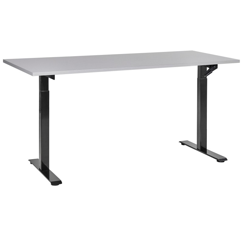 Biurko regulowane manualnie 160 x 72 cm szaro-czarne DESTINES Biurko regulowane manualnie 160 x 72 cm szaro-czarne DESTINES