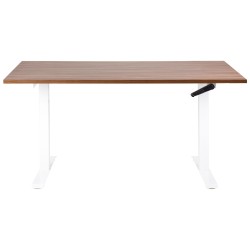 Biurko regulowane manualnie 160 x 72 cm ciemne drewno z białym DESTINES Biurko regulowane manualnie 160 x 72 cm ciemne drewno z białym DESTINES