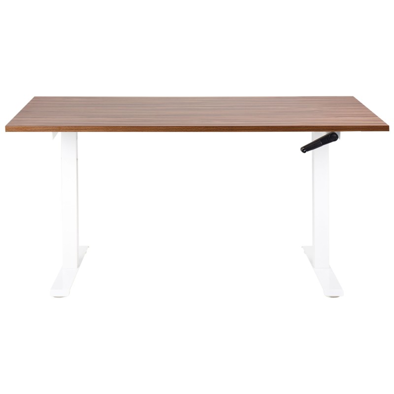 Biurko regulowane manualnie 160 x 72 cm ciemne drewno z białym DESTINES Biurko regulowane manualnie 160 x 72 cm ciemne drewno z białym DESTINES