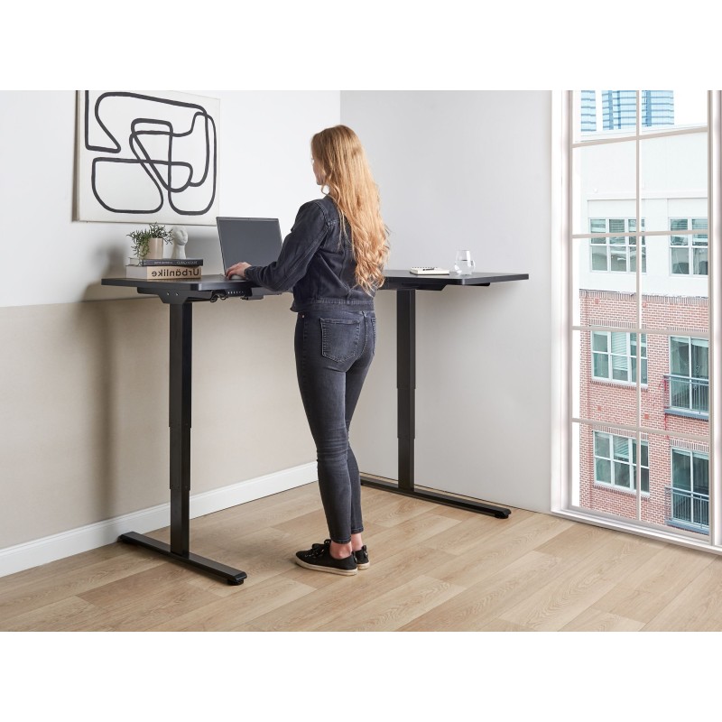 Biurko narożne prawe regulowane elektrycznie 160 x 59 cm czarne DESTINES Biurko narożne prawe regulowane elektrycznie 160 x 59 cm czarne DESTINES