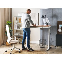 Biurko regulowane elektrycznie 120 x 60 cm z portem USB jasne drewno z białym KENLY Biurko regulowane elektrycznie 120 x 60 cm z portem USB jasne drewno z białym KENLY