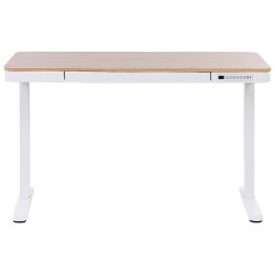 Biurko regulowane elektrycznie 120 x 60 cm z portem USB jasne drewno z białym KENLY Biurko regulowane elektrycznie 120 x 60 cm z portem USB jasne drewno z białym KENLY