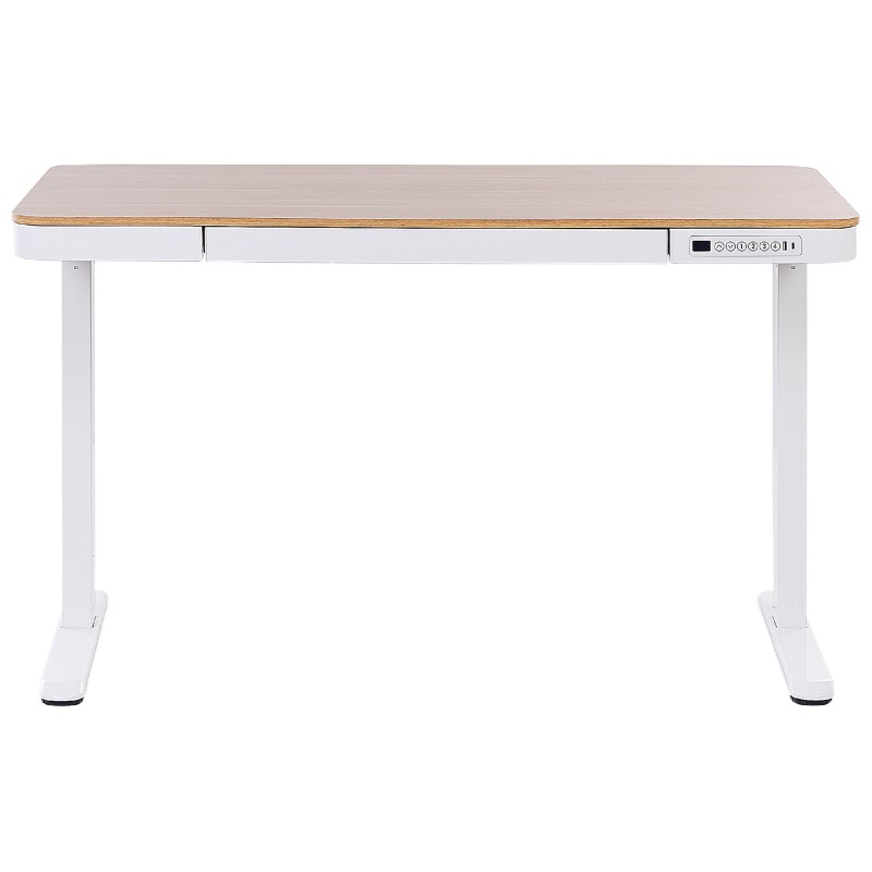 Biurko regulowane elektrycznie 120 x 60 cm z portem USB jasne drewno z białym KENLY Biurko regulowane elektrycznie 120 x 60 cm z portem USB jasne drewno z białym KENLY