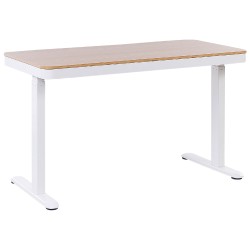 Biurko regulowane elektrycznie 120 x 60 cm z portem USB jasne drewno z białym KENLY Biurko regulowane elektrycznie 120 x 60 cm z portem USB jasne drewno z białym KENLY