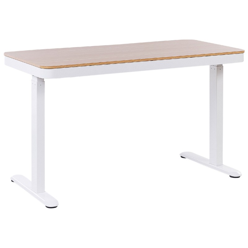 Biurko regulowane elektrycznie 120 x 60 cm z portem USB jasne drewno z białym KENLY Biurko regulowane elektrycznie 120 x 60 cm z portem USB jasne drewno z białym KENLY