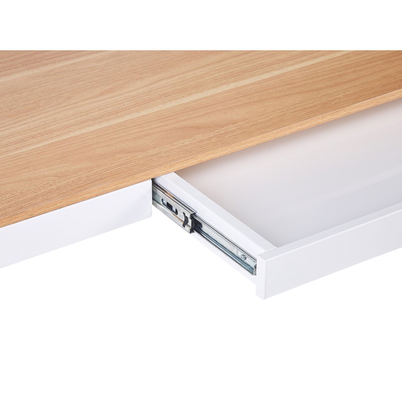 Biurko regulowane elektrycznie 120 x 60 cm z portem USB jasne drewno z białym KENLY Biurko regulowane elektrycznie 120 x 60 cm z portem USB jasne drewno z białym KENLY